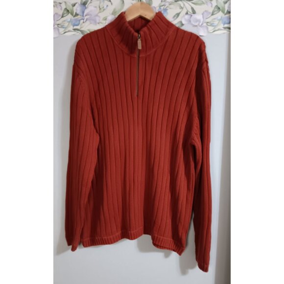 Eddie Bauer XXL Rust Knit Pullover Vintage Ribbed Quarter Zip Casual Sweater - Picture 1 of 4